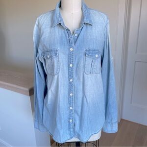 J Crew Womens Cotton Chambray Denim Button Up Shirt Roll Tab Sleeve Top, size 12
